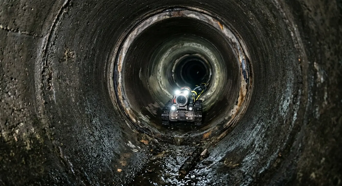 Robotic sewer camera inspecting pipe interior for Sewer Line Cleaning in Valley Falls
